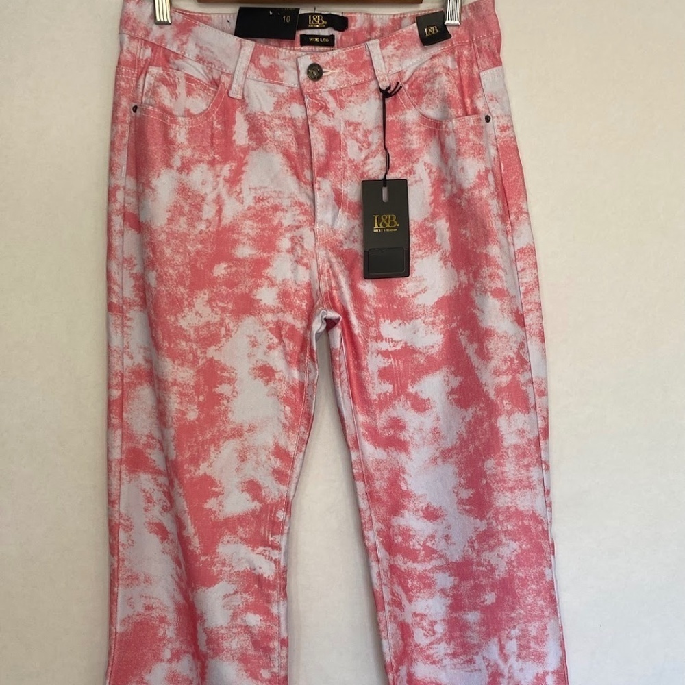 NWT Lucky & Blessed High Waist Wide Leg Pink White Western Pants size 10 NEW